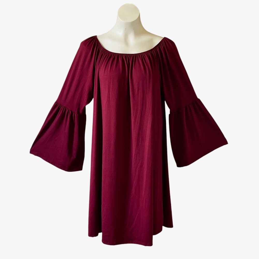 LA Gypsy Burgundy Bell Sleeve Tunic Dress 1X Boho